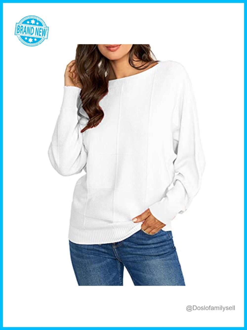 Womens Boat Neck Batwing Knitted Sweater Pullover Loose Dolman Sleeve Ribbed